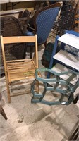 Nice wood folding chair, molded plastic concrete