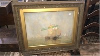Antique W.H. Holmes pastel painting of sailing