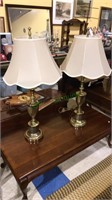 Pair of brass table lamps with glass globe in the