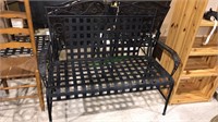 Vintage black metal love seat bench for outdoors,
