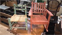 Two vintage children’s chairs, one is a rocker,