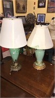 Two vintage pottery base lamps with metal