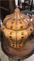 Decagon shaped box with a lid, finial, brass