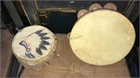 Vintage tambourine, vintage Indian tom-tom drum,