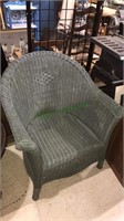 Green painted wicker chair with arms, (1061)