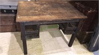Arts and crafts oak desk with two side shelves,