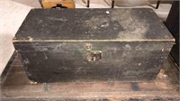 Antique wooden box with hinged lid and some