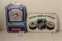 LOT,2X,17" X 11" BLUE JAYS+BEERS OF THE NHL SIGNS