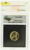 1959 Jefferson Nickel Graded Proof 68 by NuGrade