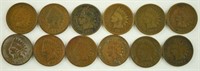 Lot of 12 Indian Head Cents 1888, 92, 95, 97, 99,