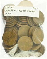 Lot of 68 +/- 1909-1919 Wheat Cents