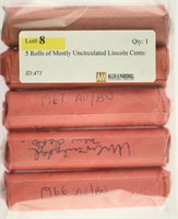 5 Rolls of Mostly Uncirculated Lincoln Cents: