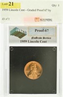 1959 Lincoln Cent - Graded Proof 67 by NuGrade