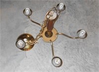 Brass and Wood Light Fixture with No Shades