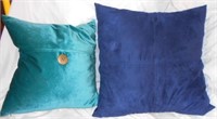 2 Velvet Throw Pillows 1 is Green and 1 is Blue