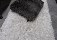 2 Piece Lot of White Carpet and Gray Fuzzy Pillow