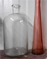 2 Piece Lot of 1 Pink Glass Vase 16" and Glass Jug