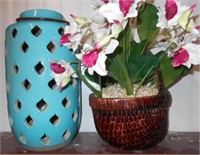 2 Piece Lot with Teal 12"Tall Candle Holder and