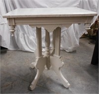 White Marble Top and White Painted Wood Base Table