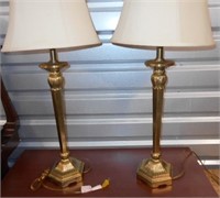 2 36"Tall Lamps with Shades Brass