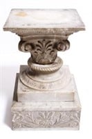 Antique Marble Pedestal w Carved Anthemions