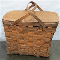 Vintage Woven Wood Picnic Basket with Insert