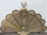 French Brass Peacock Fan Fireplace Screen