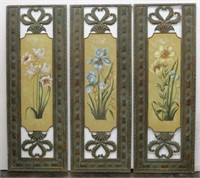 Set of 3 Painted Metal Floral Garden Wall Panels