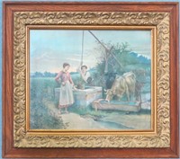 Antique "Love Makin' " Farm Girl & Water Boy Print