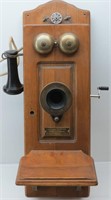 Antique Oak Kellogg Hand Crank Wall Telephone