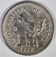1889 3-CENT NICKEL, XF+ KEY COIN!