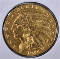 1914 $2 1/2 GOLD INDIAN HEAD  CH AU