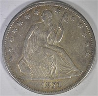 1871 SEATED HALF DOLLAR, XF