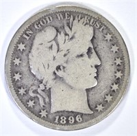 1896-S BARBER HALF DOLLAR, VG