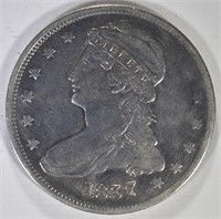 1837 REEDED EDGE BUST HALF DOLLAR, VF