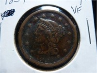 1854 - US Large One Cent Coin - Braided