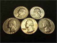 5pc US Silver Washington Quarters