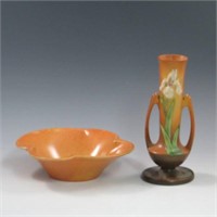 Roseville Iris Bud Vase & Bowl - Excellent