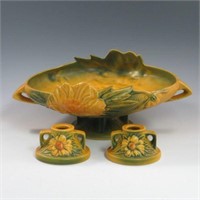 Roseville Peony Console Bowl & Candleholders