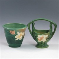 Roseville Magnolia Flower Pot & Basket - Mint