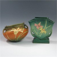 Roseville Zephyr Lily Hanging Basket & Vase
