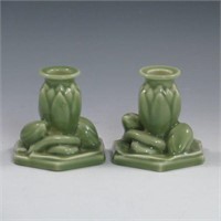 Rookwood Pair Candleholders - Excellent