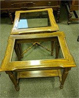 Pair of Wooden & Glass End Tables