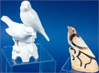 Vintage Bird Porcelain Figurine & Carved Bird Horn