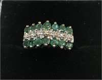 H302 10KT YELLOW GOLD EMERALD AND DIAMOND RING