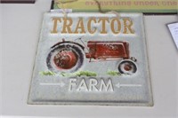 Vintage Tractor Embossed Metal Sign 11.75 x 11.75