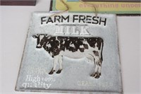 Vintage Farm Fresh Milk Embossed Metal Sign 11.75
