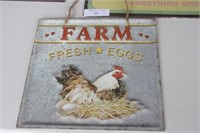 Vintage Farm Fresh Eggs Embossed Metal Sign 11.75