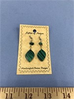 Pair of green malachite stone dangle earrings   (g