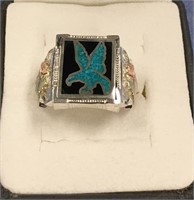 Men's pinkie ring, Black Hills gold with turquoise
